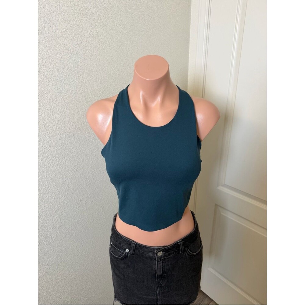 Uniqlo Dark Teal Racerback Crop Tank Top Sz L